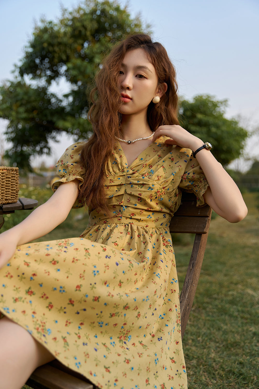 A-line Floral Midi Dress for Women