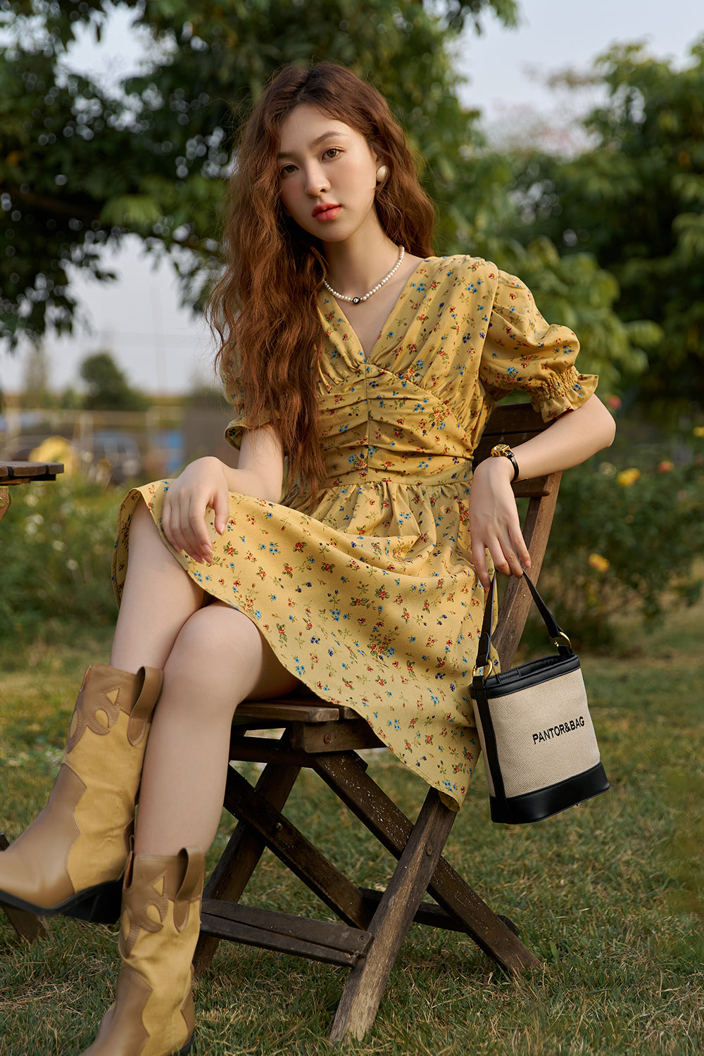 A-line Floral Midi Dress for Women
