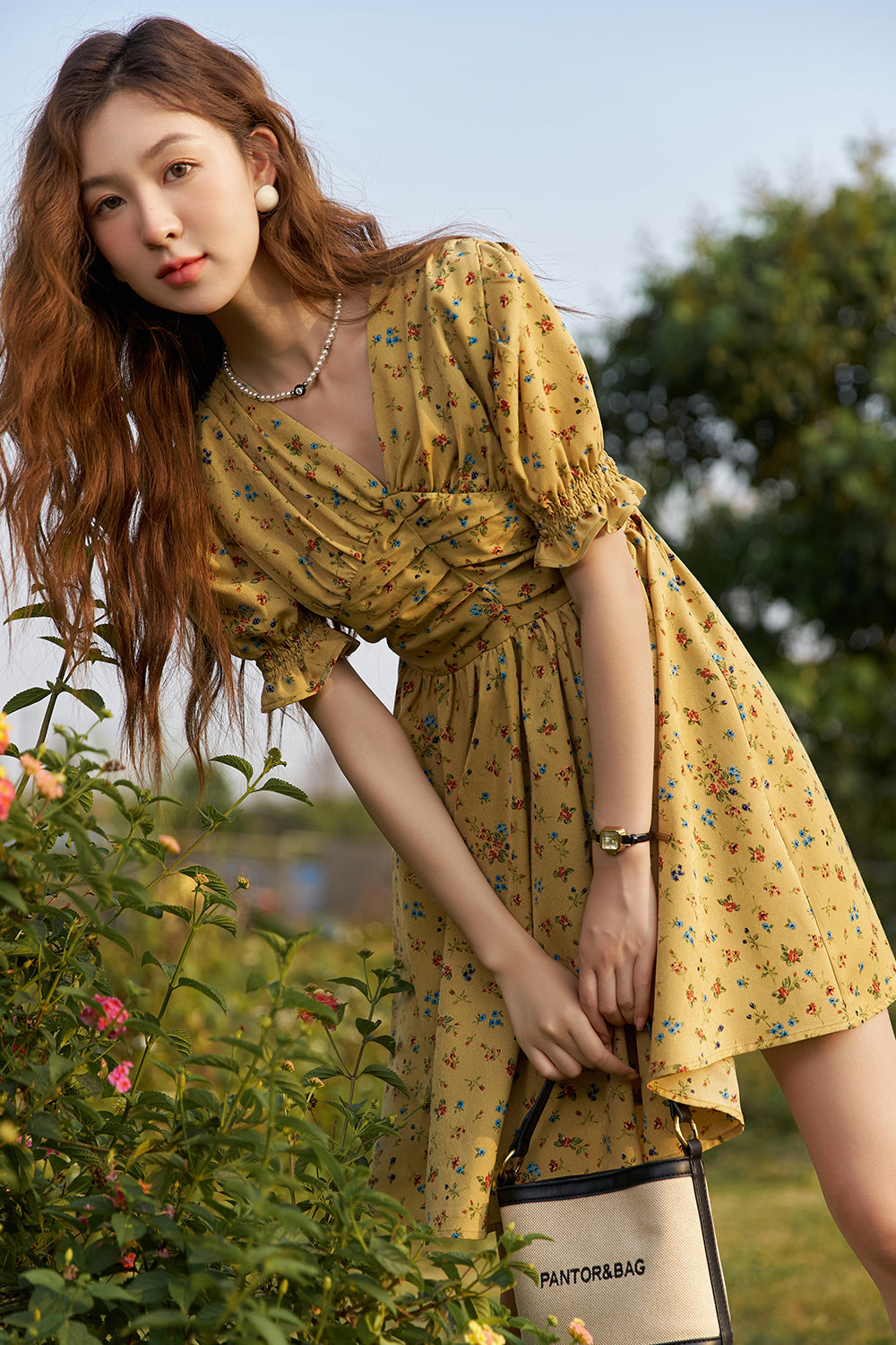 A-line Floral Midi Dress for Women