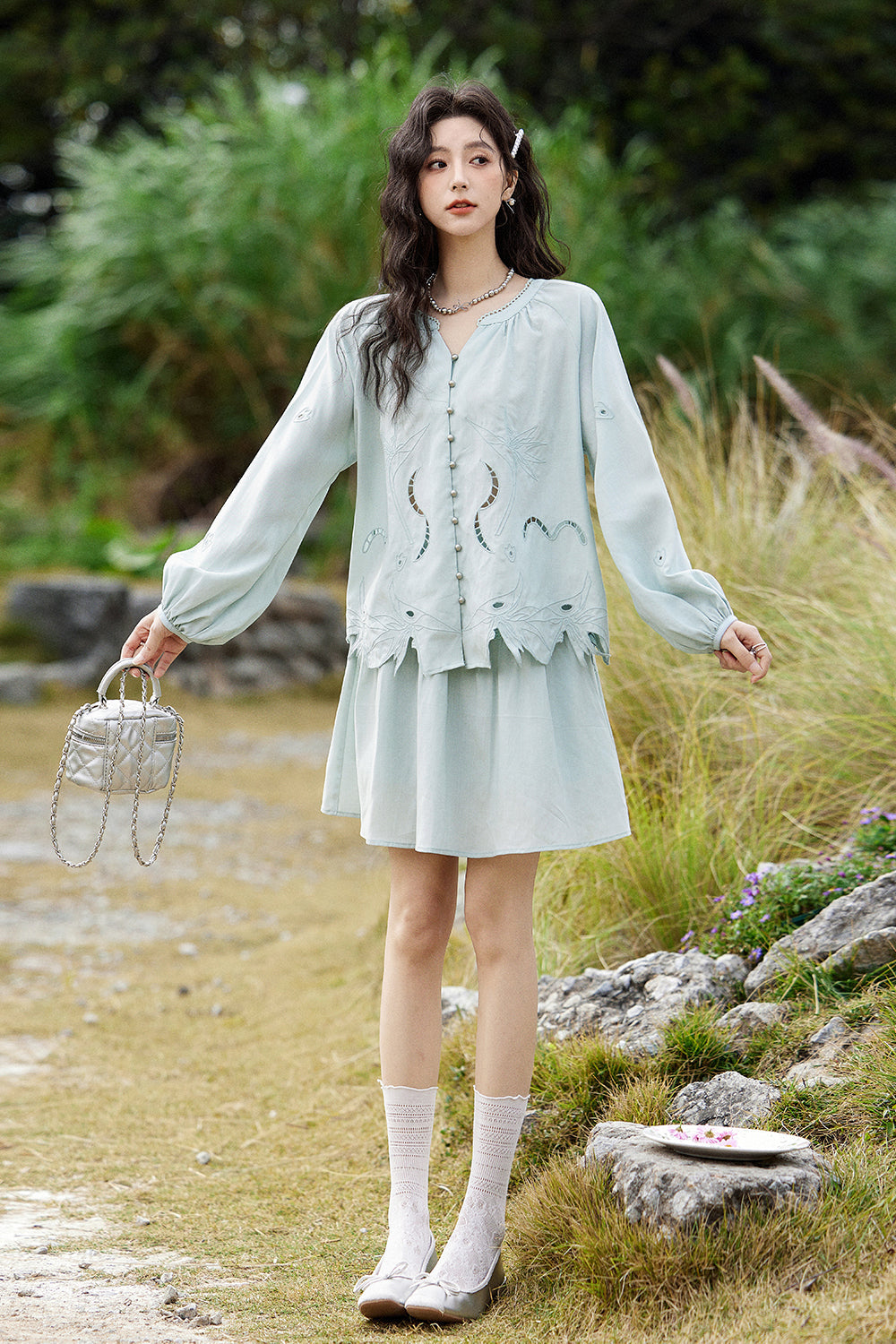 Blouse and Skirt Suit Set