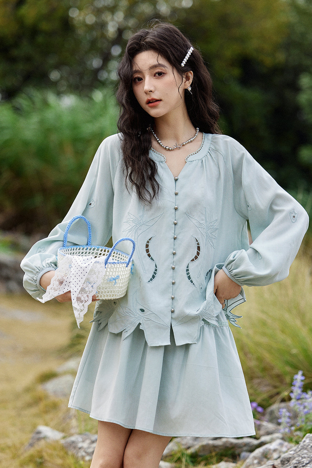 Blouse and Skirt Suit Set
